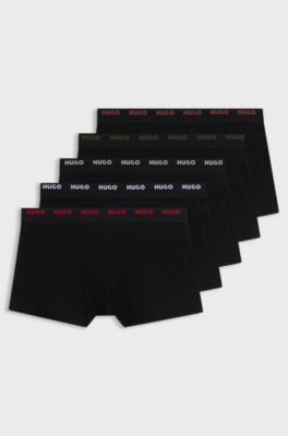 Lot de cinq boxers courts en coton stretch avec taille &agrave; logos, Noir