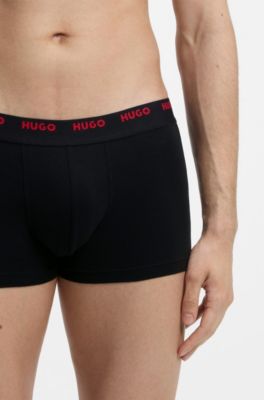 Lot de cinq boxers courts en coton stretch avec taille &agrave; logos, Noir
