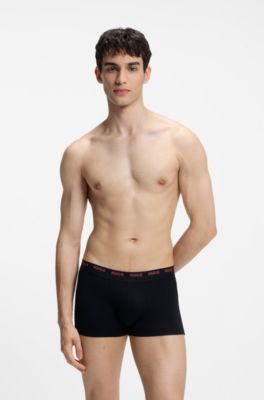 Lot de cinq boxers courts en coton stretch avec taille &agrave; logos, Noir