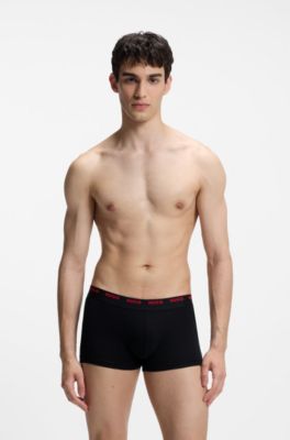 Lot de cinq boxers courts en coton stretch avec taille &agrave; logos, Noir