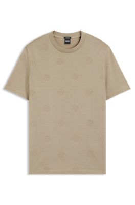 Mercerised-cotton T-shirt with Double B monograms, Light Beige