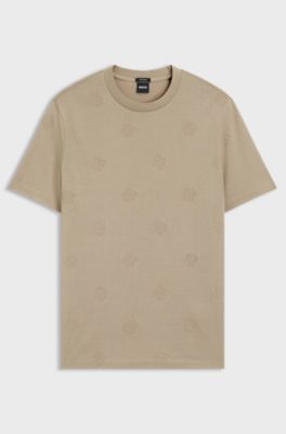 Mercerised-cotton T-shirt with Double B monograms, Light Beige