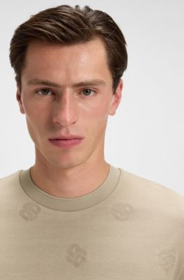 Mercerised-cotton T-shirt with Double B monograms, Light Beige