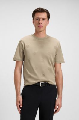 Mercerised-cotton T-shirt with Double B monograms, Light Beige