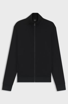 ジップアップ スウェットシャツ シルケット ストレッチコットン ピケ, ブラック