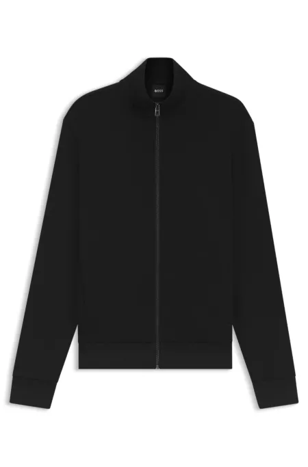 Zip-up sweatshirt in mercerised stretch-cotton piqué