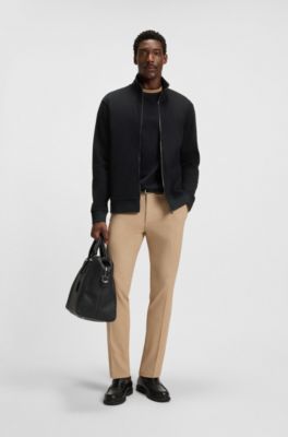 Zip-up sweatshirt in mercerised stretch-cotton piqu&eacute;, Black