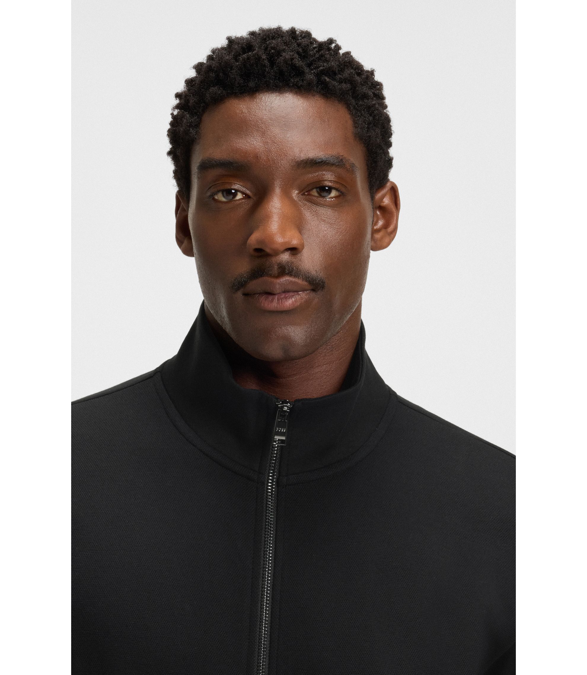 HUGO BOSS ブラック ジップアップ スウェット BOSS - ジップアップ スウェットシャツ シルケット ストレッチ