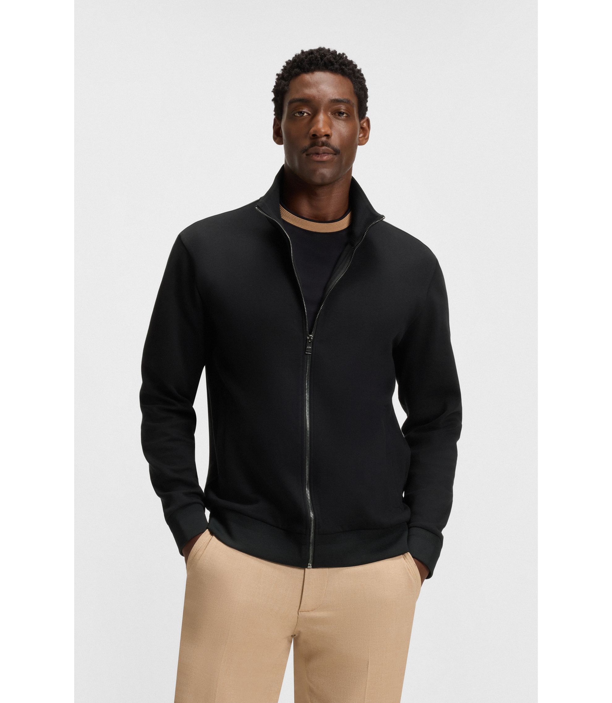 BOSS - ジップアップ スウェットシャツ シルケット ストレッチコットン