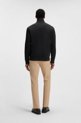 Zip-up sweatshirt in mercerised stretch-cotton piqu&eacute;, Black
