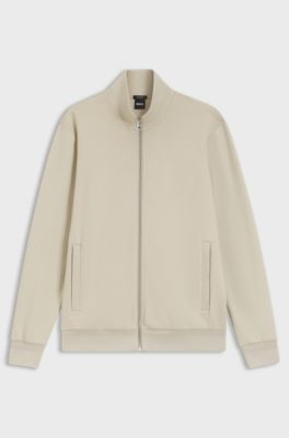 Zip-up sweatshirt in mercerised stretch-cotton piqu&eacute;, Light Beige
