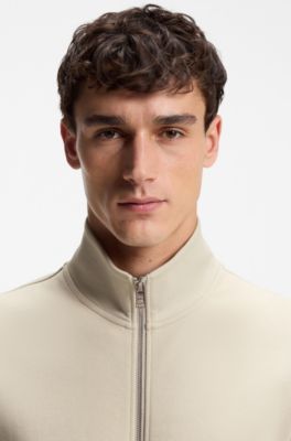 Sweatshirt met rits van gemerceriseerde, elastische katoenpiqu&eacute;, Lichtbeige