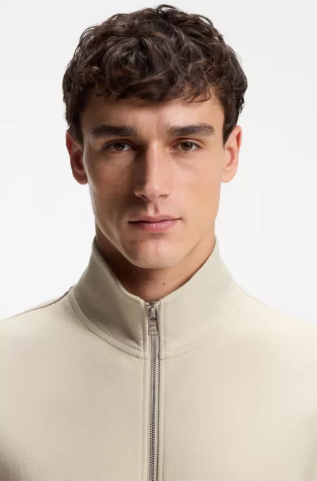 Zip-up sweatshirt in mercerised stretch-cotton piqué