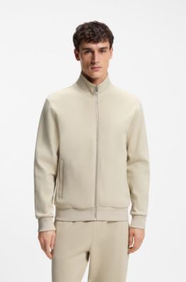 Sweatshirt met rits van gemerceriseerde, elastische katoenpiqu&eacute;, Lichtbeige