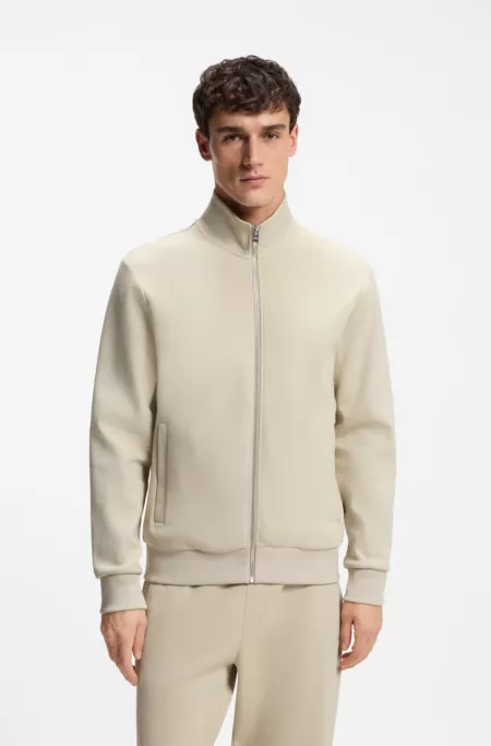 Zip-up sweatshirt in mercerised stretch-cotton piqué