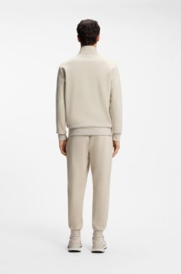 Sweatshirt met rits van gemerceriseerde, elastische katoenpiqu&eacute;, Lichtbeige