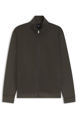 Zip-up sweatshirt in mercerised stretch-cotton piqu&eacute;, Dark Green