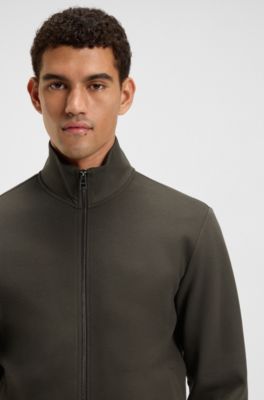 Zip-up sweatshirt in mercerised stretch-cotton piqu&eacute;, Dark Green