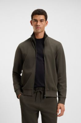 Zip-up sweatshirt in mercerised stretch-cotton piqu&eacute;, Dark Green