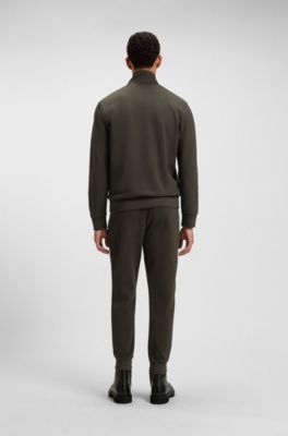 Zip-up sweatshirt in mercerised stretch-cotton piqu&eacute;, Dark Green
