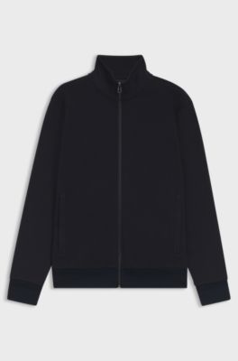 Zip-up sweatshirt in mercerised stretch-cotton piqu&eacute;, Dark Blue