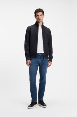 Zip-up sweatshirt in mercerised stretch-cotton piqu&eacute;, Dark Blue