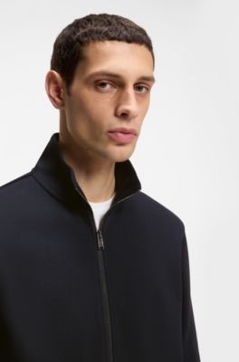 Zip-up sweatshirt in mercerised stretch-cotton piqu&eacute;, Dark Blue
