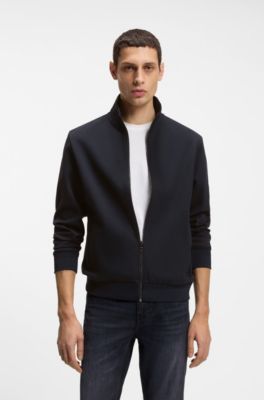 Sweatshirt met rits van gemerceriseerde, elastische katoenpiqu&eacute;, Donkerblauw