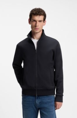 Zip-up sweatshirt in mercerised stretch-cotton piqu&eacute;, Dark Blue