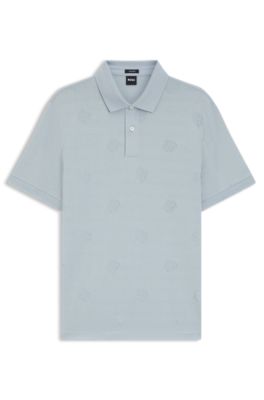 Mercerised-cotton polo shirt with Double B monograms, Light Blue