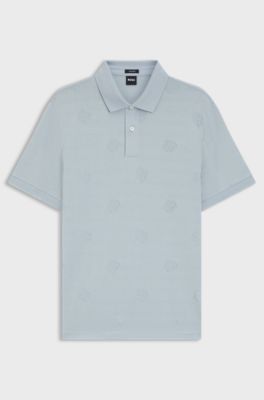 Mercerised-cotton polo shirt with Double B monograms, Light Blue