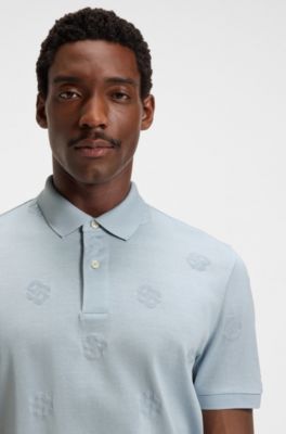 Mercerised-cotton polo shirt with Double B monograms, Light Blue