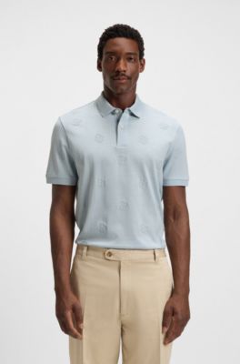 Mercerised-cotton polo shirt with Double B monograms, Light Blue