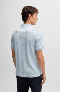 Mercerised-cotton polo shirt with Double B monograms, Light Blue