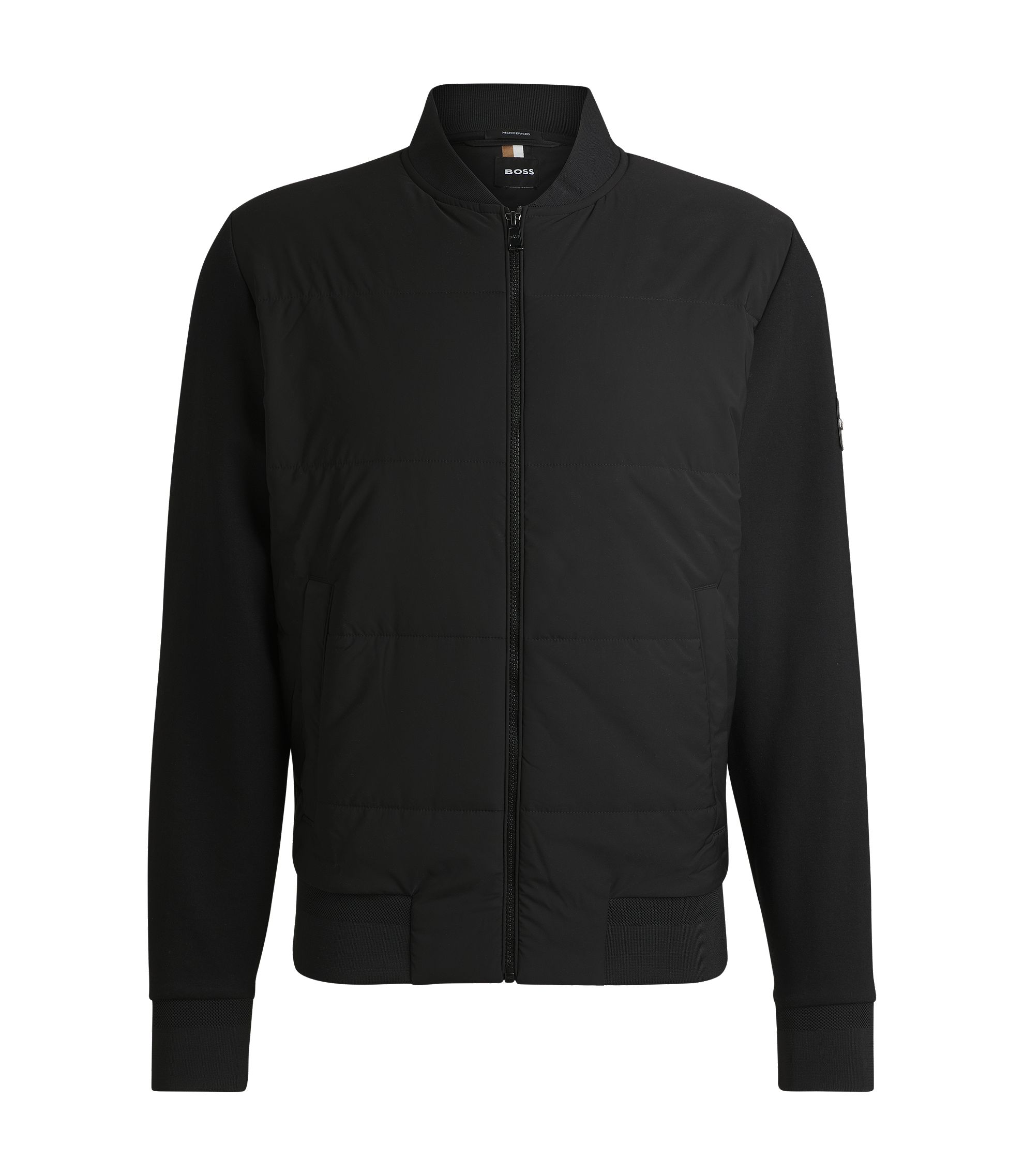 BOSS - Faux-leather sweatshirt with logo detail - Black BOSS - Faux-leather sweatshirt with logo detail - Black