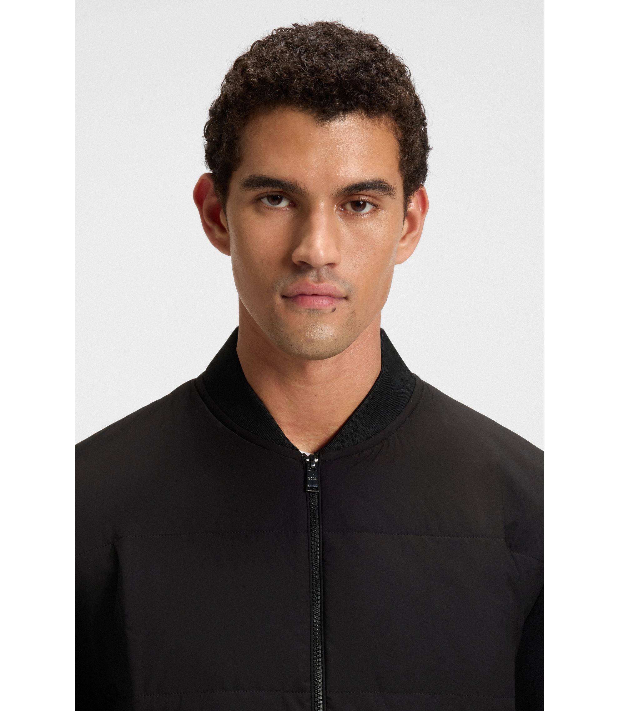 BOSS - Cotton-blend zip-up sweatshirt with padded front - Black