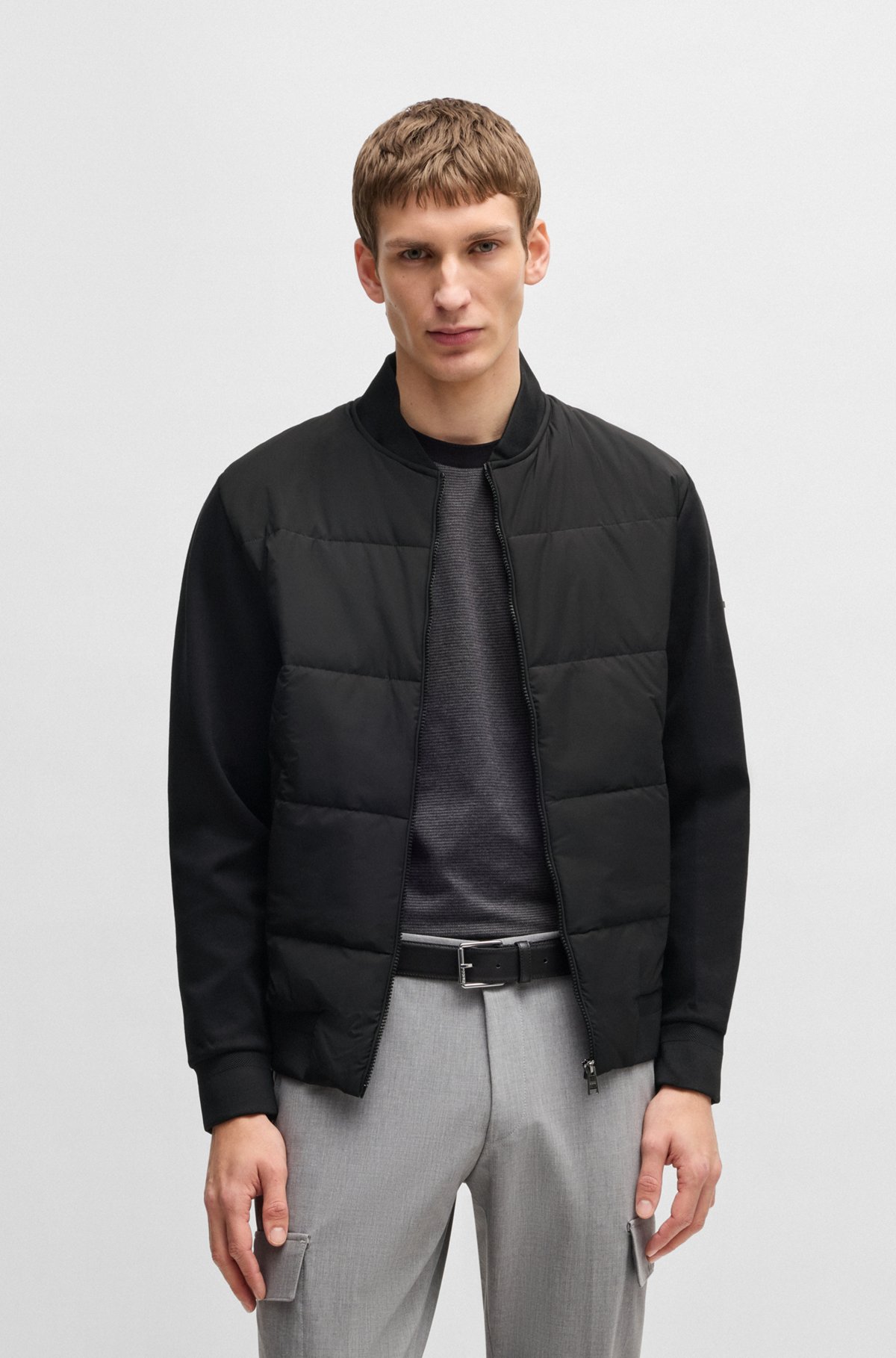 BOSS - Faux-leather sweatshirt with logo detail - Black BOSS - Faux-leather sweatshirt with logo detail - Black