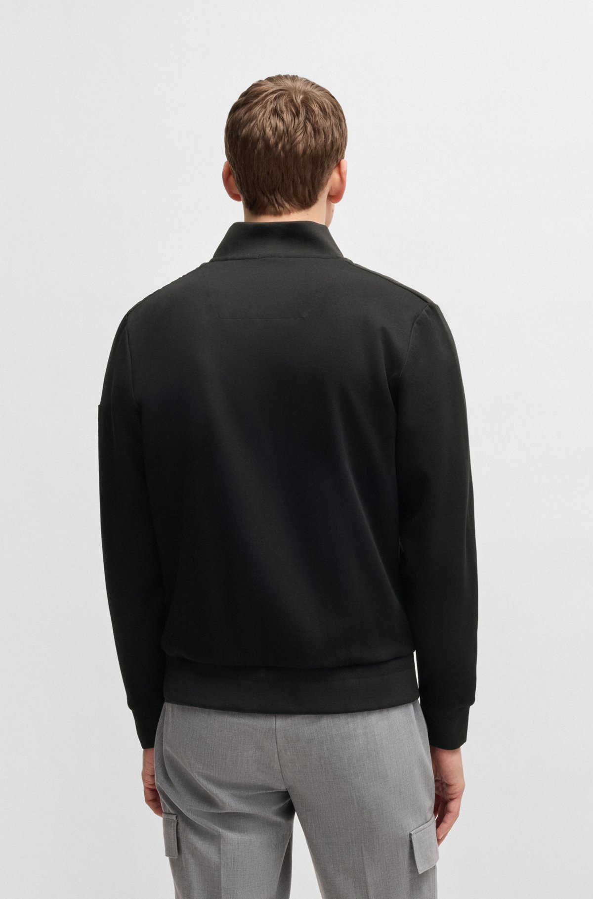BOSS - Faux-leather sweatshirt with logo detail - Black BOSS - Faux-leather sweatshirt with logo detail - Black