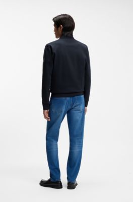 Sudadera con cremallera y panel acolchado en la parte delantera, Azul oscuro