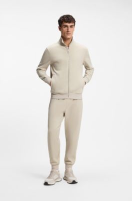 Stretch-cotton tracksuit bottoms with cuffed hems, Light Beige