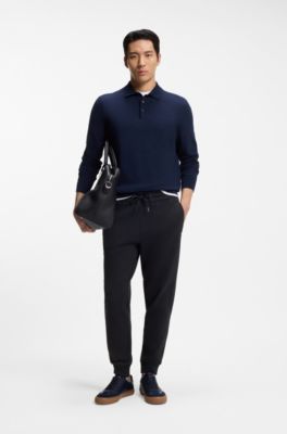 Stretch-cotton tracksuit bottoms with cuffed hems, Dark Blue