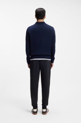 Stretch-cotton tracksuit bottoms with cuffed hems, Dark Blue