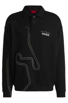 Cotton-blend sweatshirt with racing-inspired artwork, Black