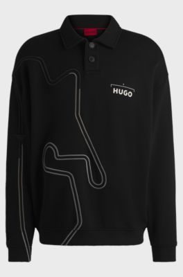 Cotton-blend sweatshirt with racing-inspired artwork, Black