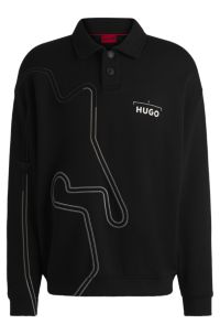Cotton-blend sweatshirt with racing-inspired artwork, Black