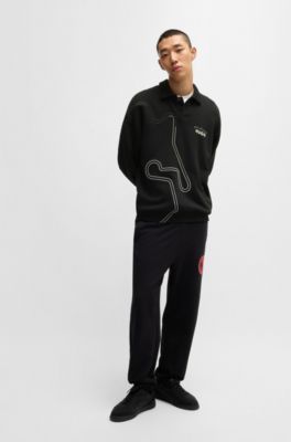 Cotton-blend sweatshirt with racing-inspired artwork, Black