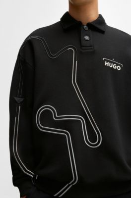 Cotton-blend sweatshirt with racing-inspired artwork, Black