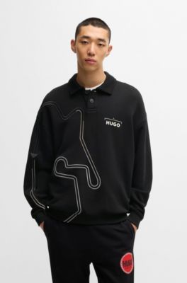 Cotton-blend sweatshirt with racing-inspired artwork, Black