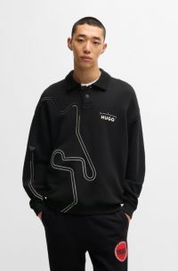 Cotton-blend sweatshirt with racing-inspired artwork, Black