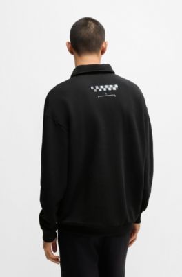 Cotton-blend sweatshirt with racing-inspired artwork, Black